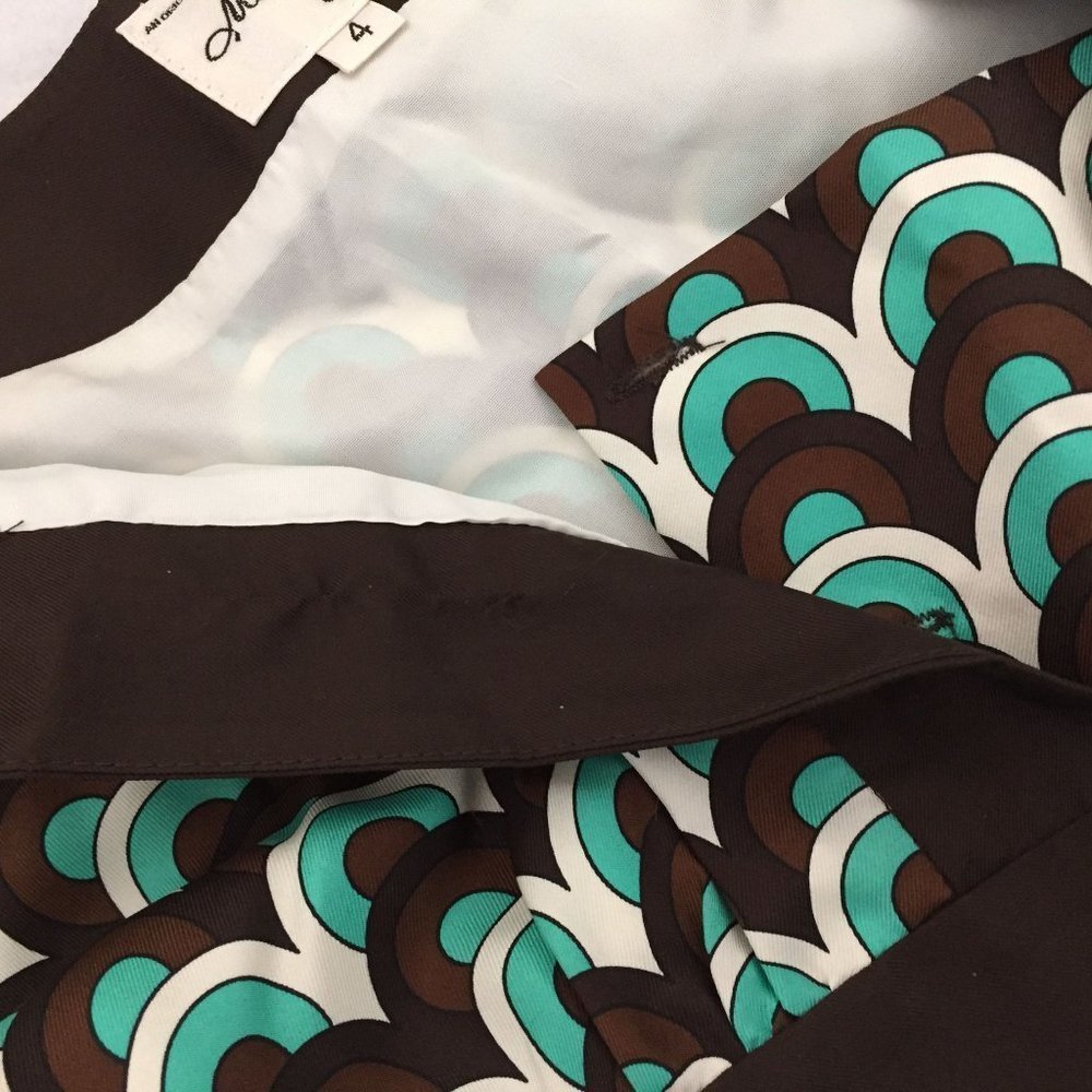 Milly New York Dress Size 4 Seafoam Green Brown White Print Silk Faille Womens - Picture 11 of 12